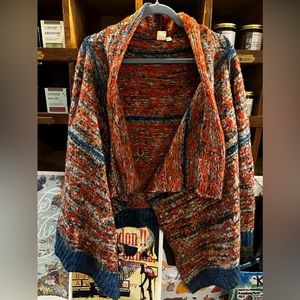 Anthropologie Yellow Bird Red Blue Open Front Thick Sweater Cardigan